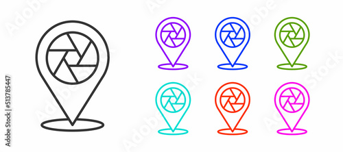 Black line Camera shutter icon isolated on white background. Set icons colorful. Vector