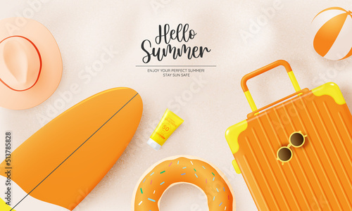 Summer and Beach things in 3d realistic art style