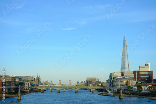London  UK - 14 May 2022. City skyline and river Thames viewed from Blackfriars Station. An afternoon shot with clear blue sky.