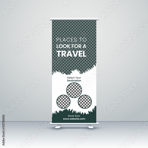 Tour and Travel rollup or X banner or universal roll-up banner design template for business. 
