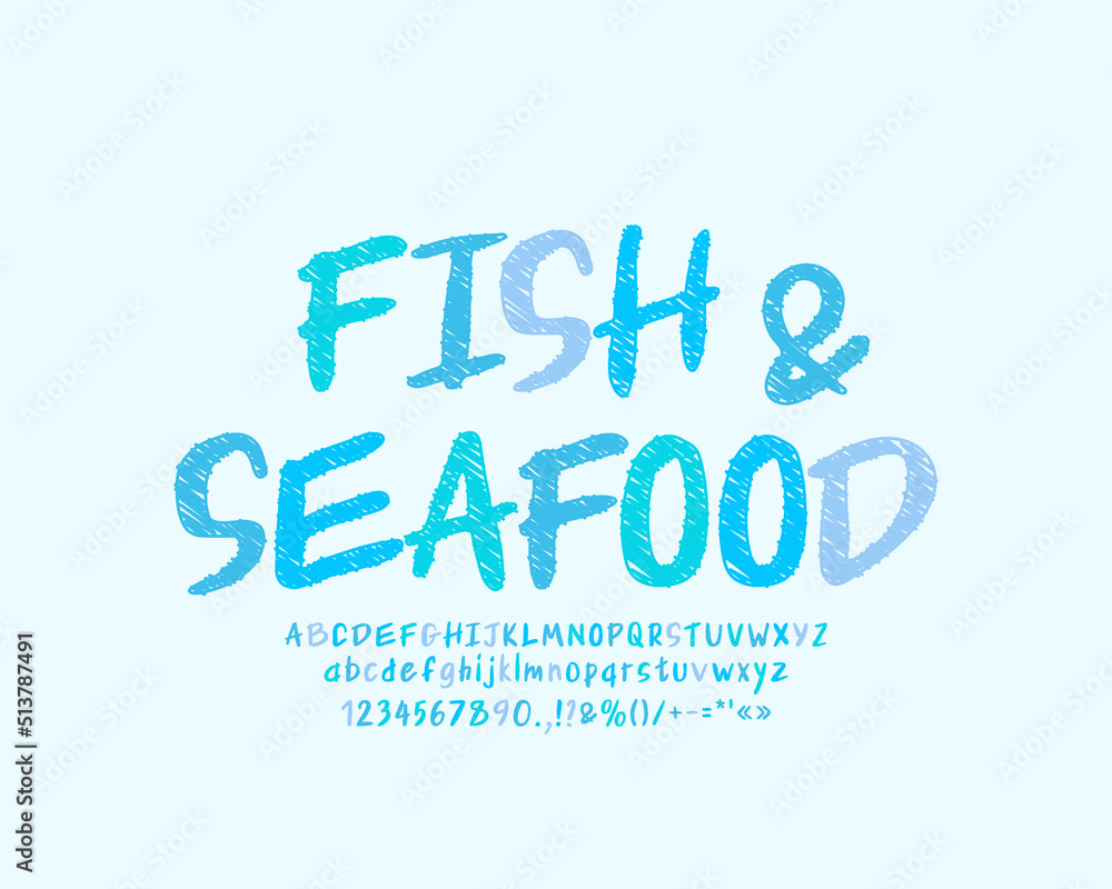 Food lettering banner Seafood, sketch font