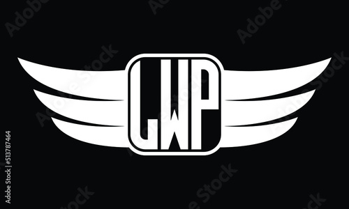 LWP three Letter Wings Flying Initial wing symbol minimalist creative concept flag icon professional logo design Vector template with abstract black and white tattoo photo