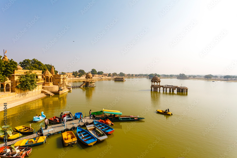 Gadisan Nakayan, a man-made water reservoir, the Gadisar Lake was once the only source of water in Jaisalmer, Rajasthan, India, Asia