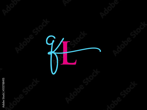 Stylish QL Logo Letter, Signature Ql lq Logo Icon Vector With Signature Colorful Letter Design photo