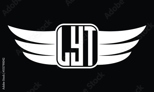 LYT three Letter Wings Flying Initial wing symbol minimalist creative concept flag icon professional logo design Vector template with abstract black and white tattoo