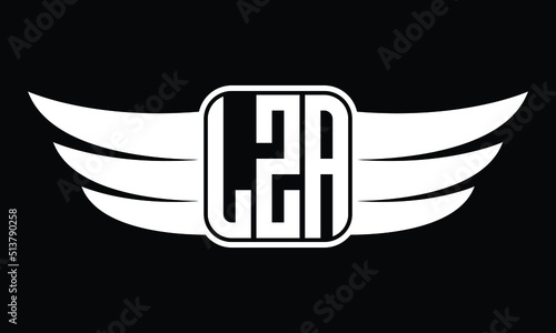 LZA three Letter Wings Flying Initial wing symbol minimalist creative concept flag icon professional logo design Vector template with abstract black and white tattoo photo