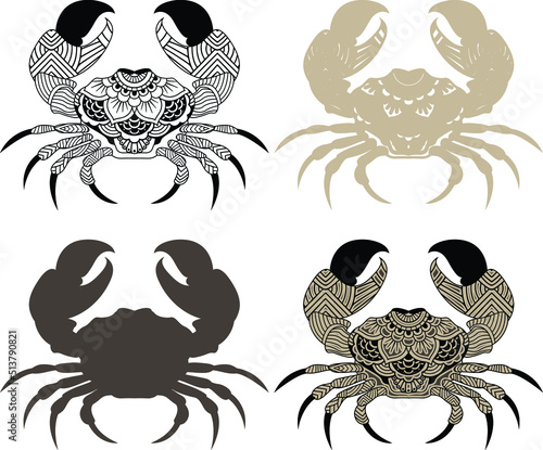 Crab zentangle arts, Antistress coloring page for adults with sea crab