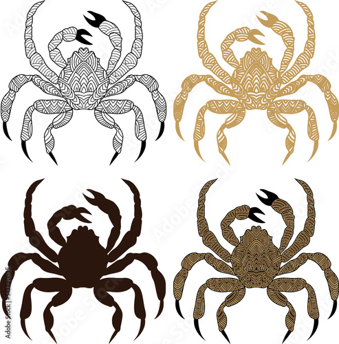 Crab zentangle arts, Antistress coloring page for adults with sea crab