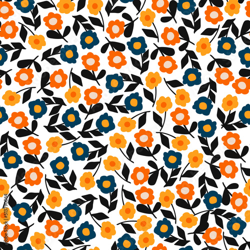 Summer floral background, abstract seamless pattern with cute flowers, vector