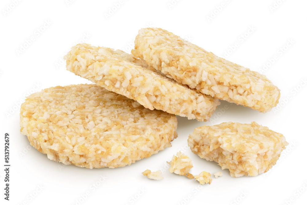 coconut cookies with white flax seeds and honey isolated on white background with full depth of field. Healthy food