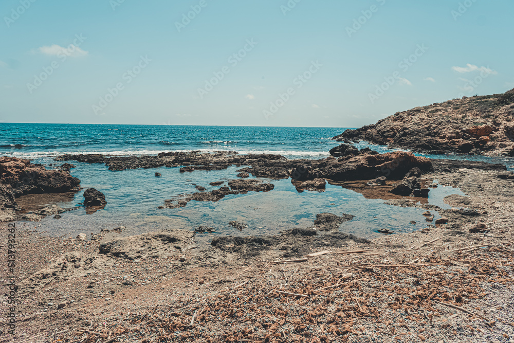 Rocky area beach of Catalonia, in Spain.