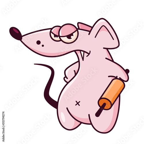 Fotografija Cute pink mouse with a rolling pin