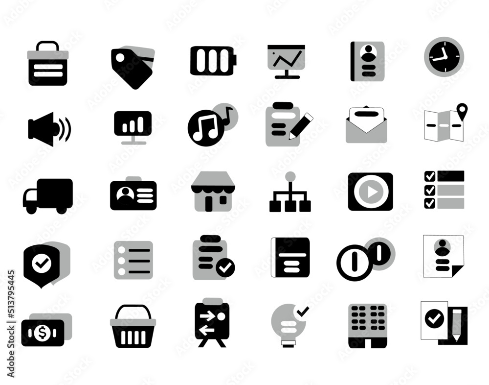 Black grey white icons set for apps