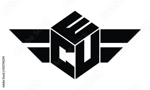ECU three letter gaming logo in polygon cube shape logo design vector template. wordmark logo | emblem logo | monogram logo | initial letter logo | sports logo | minimalist logo | typography logo |