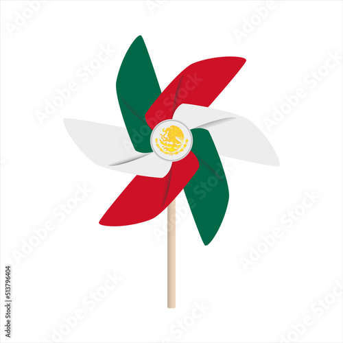 Pinwheel for Mexican parties isolated from the background. Tricolor pinwheel to celebrate the independence of Mexico and Mexican party ornament.