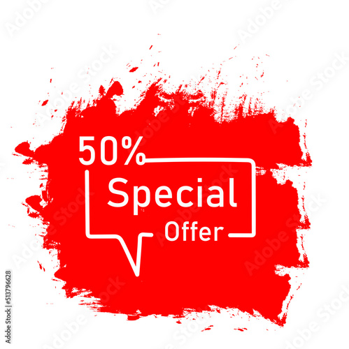 Sale 50 percent banner. Flash offer banner, coupon or poster. Discount chat . Coupon offer icon. Offer 50 percent promo banner. Retail marketing . pop art. Vector