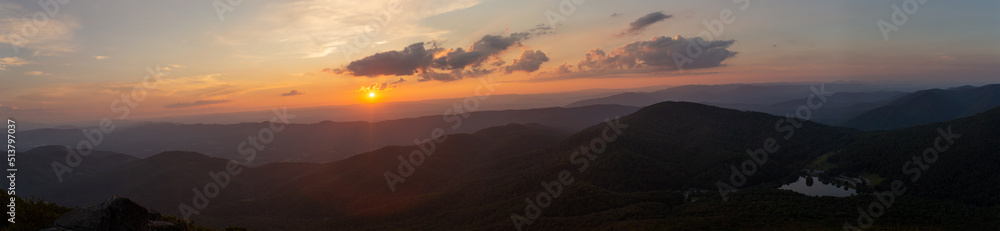 Panorama of the Blue Ridge Mountains at sunset