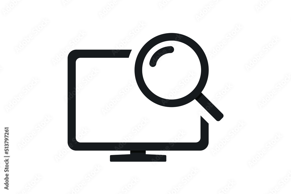Computer monitor with magnifying glass icon. Vector illustration Computer monitor with magnifying glass icon. Vector illustration