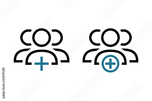 Add user icon. New profile account. Create group symbol. Vector illustration