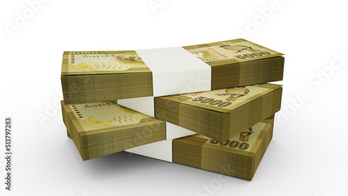 3d rendering of Stack of 5000 Sri Lankan rupee notes. Few bundles of Sri Lankan currency isolated on white background