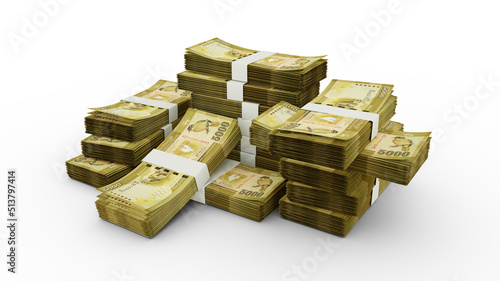 Stack of Sri Lankan rupee notes. 3D rendering of bundles of banknotes photo