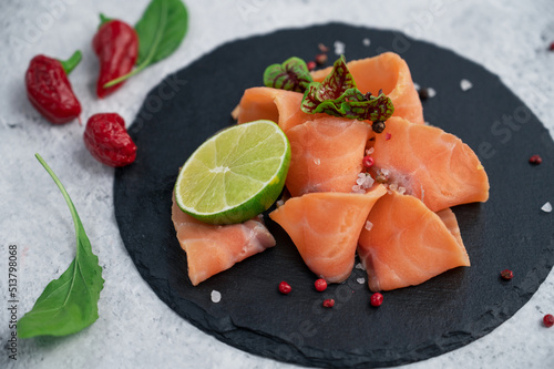 Fresh smoked salmon slices ...