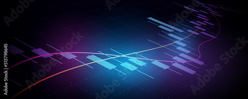 close up widescreen Financial graph with abstract trend line chart in stock market on neon color background