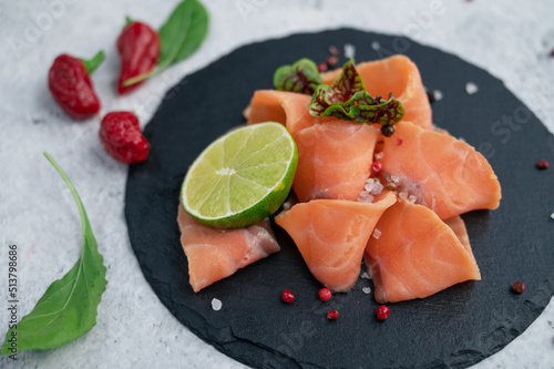 Fresh smoked salmon slices ...
