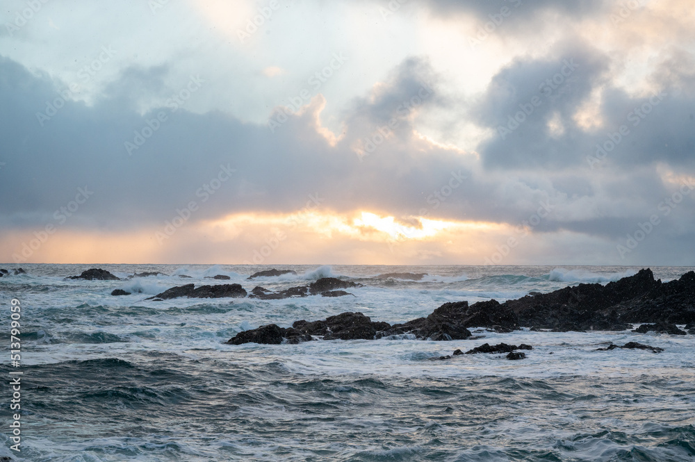 Waves crash over rocky coast, Ucluelet