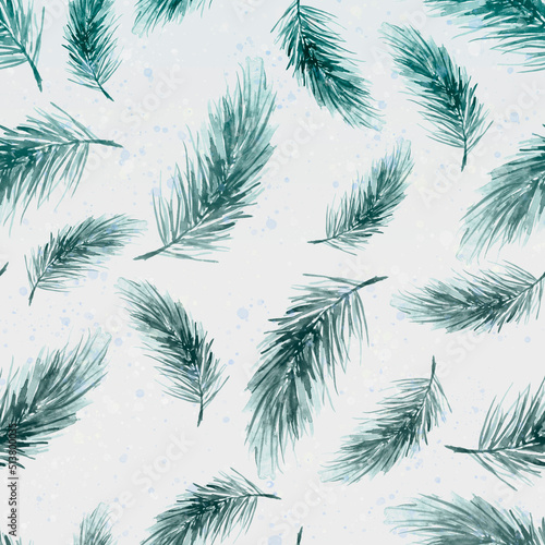 Watercolor Vintage art pattern.With a picture - a branch of spruce. Pine  fir-tree and cedar. pattern of pine branches. Use for various designs  materials  packaging  paper shawl 