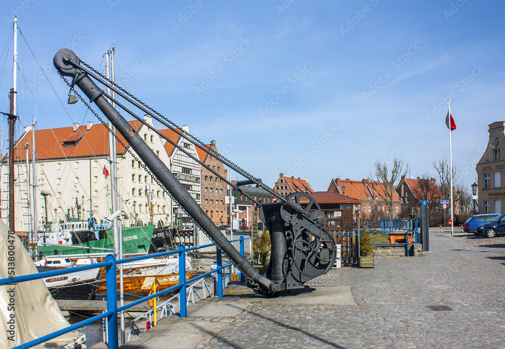 Ancient cargo crane in port of Gdansk, Poland