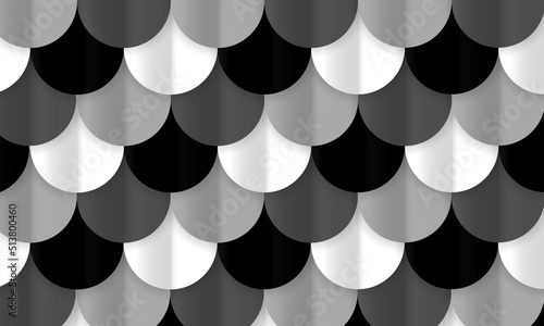 Vector background seamless pattern, simple fish scale shapes with shadow, black and white