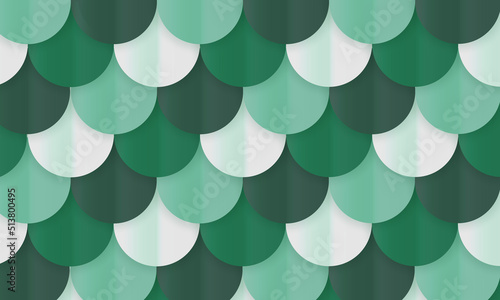 Vector background seamless pattern, simple fish scale shapes with shadow, green tones