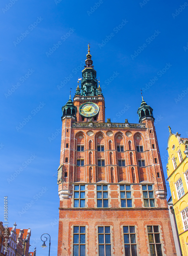 Main Town Hall on Dluga Street in Gdansk, Poland	
