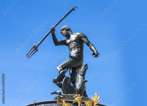 Famous fountain of Neptune in Gdansk, Poland