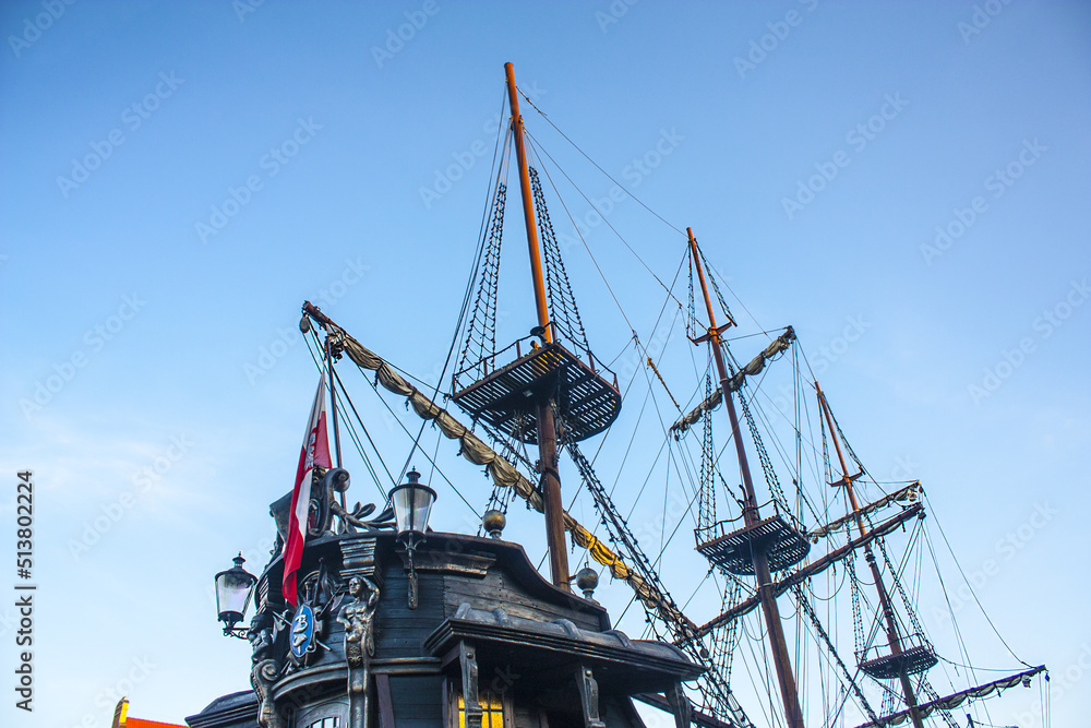 Mast of a ship in front of blue sky Mast of a ship in front of blue sky