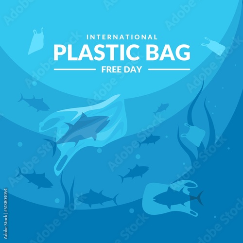 International plastic bag free day, Say no to plastic, Save nature, Save the ocean, world ocean day, fish in a plastic bag, vector illustration
