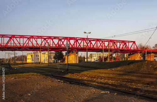 Red viaduct near stadium Energa in Gdansk, Poland photo