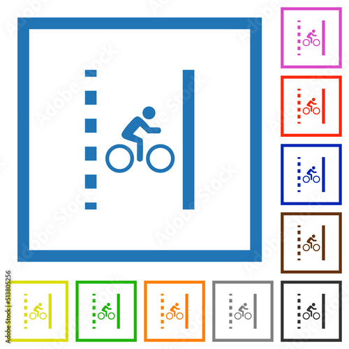 Bicycle lane flat framed icons