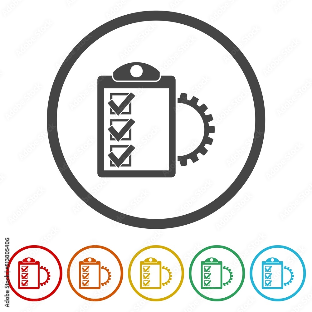Project Management icons in color circle buttons Project Management icons in color circle buttons