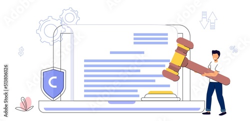 Digital law concept Legal advice Online lawyer assistance for regulation legal issues and compliance to rules Shield copyright symbol, gavel Labor law attorney consultation Legal assistance business