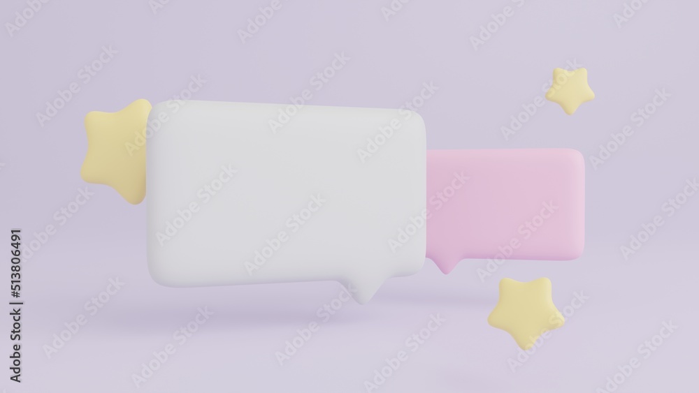 Pastel speech bubble and star icon, 3D rendering concept Pastel speech bubble and star icon, 3D rendering concept