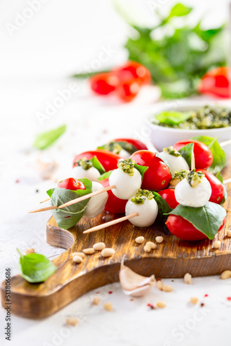 Italian caprese salad on skewers. photo