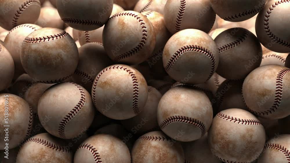 Many baseballs roll onto the screen hiding the background, then fall down. Second version with a green box in the background. Many baseballs roll onto the screen hiding the background, then fall down. Second version with a green box in the background.