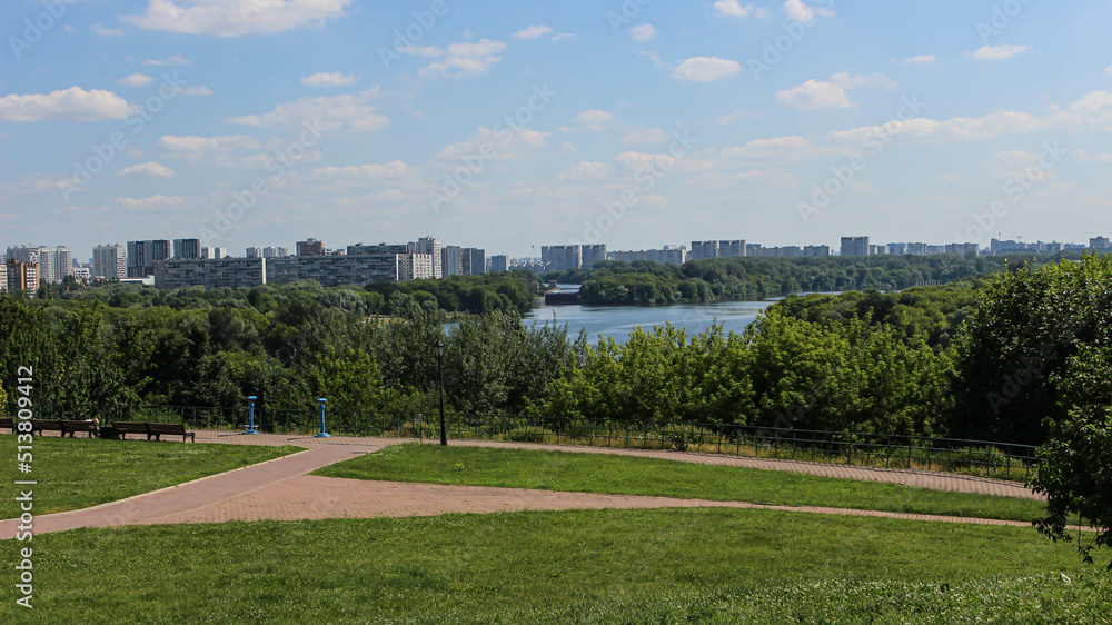 Beautiful view of the city in harmony with nature. Moscow. Kolomenskoye