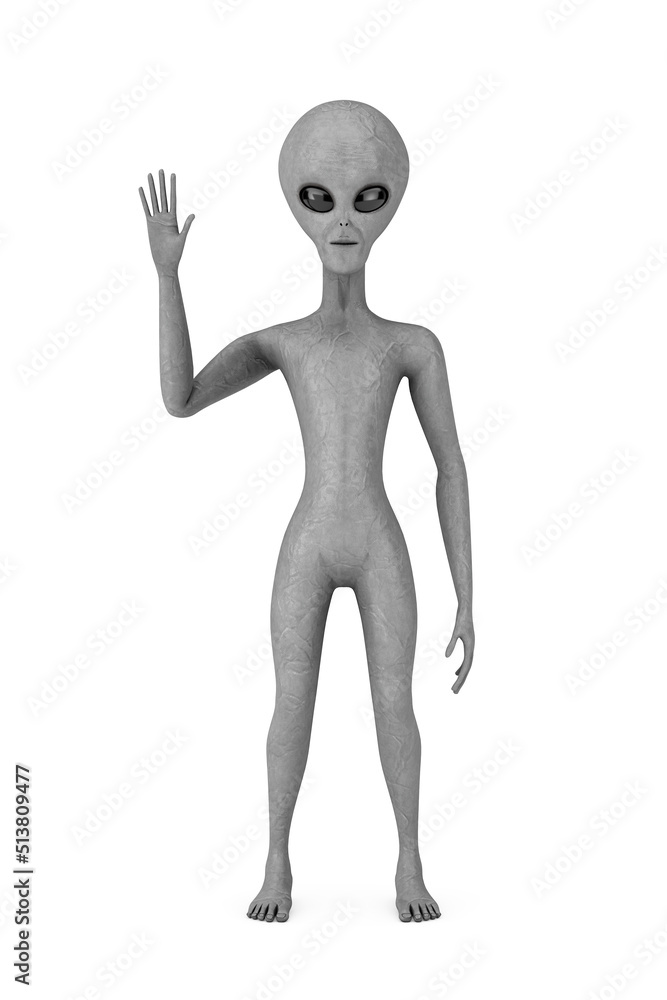 Scary Gray Humanoid Alien Saying Hello and Waving with Hand. 3d Rendering Scary Gray Humanoid Alien Saying Hello and Waving with Hand. 3d Rendering