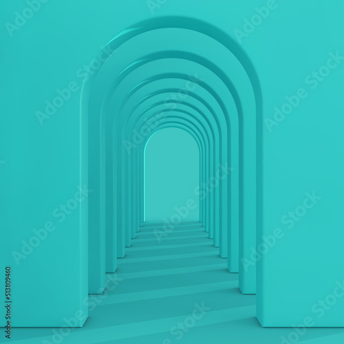 Architecture Interior Empty Aquamarine Walls Arched Pass. 3d Rendering