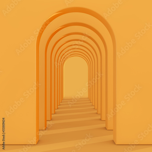 Architecture Interior Empty Yellow Walls Arched Pass. 3d Rendering