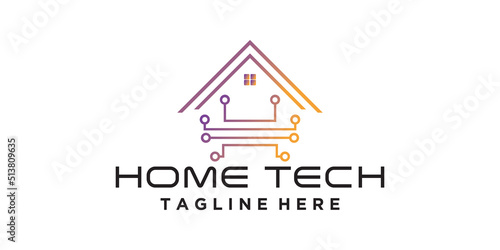 Smart house icon logo design digital electronics chip control home logotype concept icon Premium Vector