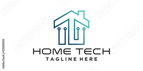 Smart house icon logo design digital electronics chip control home logotype concept icon Premium Vector